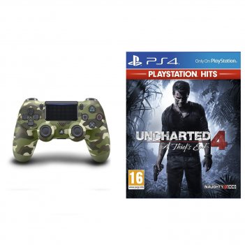 Kép a DualShock 4 V2 kontroller - zöld terepszínű + Uncharted 4 játék termékhez